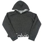 Antracitová crop mikina s logom a kapucňou Calvin Klein