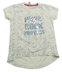Krémové vzorované tričko s trblietavým nápisom