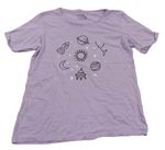 Lila pyžamové tričko s vesmírom Primark