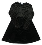 Čierne zamatové šaty s kamienkami Zara