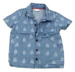 Modrá rifľová košeľa s plachetnicemi F&F