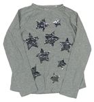 Sivé melírované tričko s hviezdičkami s překlápěcími flitre Mini Boden vel. 176