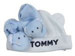 2set - biela zamatová čepice Tommy Hilfiger + zamatové cápačky so slonmi