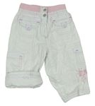 Bielo-ružové plátenné podšité nohavice s úpletovým pasom