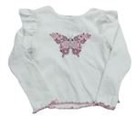 Smotanové rebrované tričko s motýlem z květů Primark
