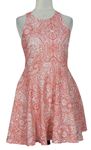 Dámske ružovo-biele vzorované čipkové šaty