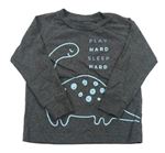 Sivé tričko s dinosaurom a nápismi Matalan