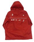 Červená šusťáková sportovní bunda s pruhy a číslem s kapucí zn. Adidas
