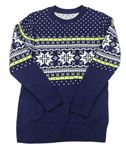 Tmavomodrý vlnený sveter so vzorom M&S