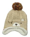 Béžová pletená zateplená čapica s medvěďom a brmbolcom Nutmeg