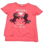 Neónově ružové tričko s jednorožci z překlápěcích flitrů Primark