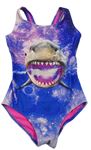 Safírovo-ružové jednodielne plavky so žralokom Bluezoo
