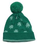 Zelená pletená čapica so čtyřlístky a brmbolcom St. Bernard