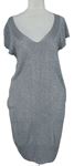 Dámske sivé trblietavé svetrové šaty