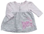 Sivo-ružovo-biele bavlnené šaty s pruhmi a bodky s mačičkou Mothercare