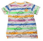 Bielo-farebné pruhované tričko s dinosaurami F&F
