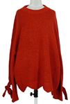 Dámsky červený melírovaný sveter s mašlemi na rukávech F&F