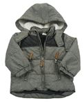 Sivo-tmavosivá melírovaná prešívaná šušťáková zimná bunda s odopínacíá kapucňou H&M