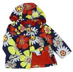 Tmavomodro-farebná kvetovaná šušťáková jarná bunda s kapucňou Tu