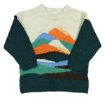Smetanovo-tmavozelený vlnený sveter s horami H&M