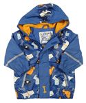 Tmavomodro-modrá nepromokavá jarná bunda s pejsky a kapucňou lupilu