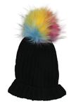 Čierna pletená čapica s farebnou chlpatou brmbolcom