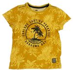 Okrovo-žlté vzorované tričko s palmou a nápisom WE