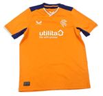 Oranžovo-tmavomodré športové tričko s nápisom