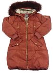 Tehlový šušťákový zimný kabát s kapucňou s kožúškom Next
