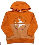 Tmavooranžovo-oranžová mikina s lietadlom  a nápismi a kapucňou Topolino