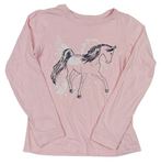 Svetloružové pyžamové tričko s koněm - Pegas