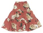Starorůžovo-béžová kvetovaná ľahká maxi sukňa Shein