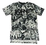 Čierno-biele tričko s logy a graffiti Sonneti
