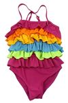 Fuchsiovo-farebné jednodielne plavky s volánikmi