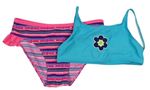 2Set - Azurová plavková lambáda s kvietkovanou + kriklavoě růžovo/modrozeleno/purpurové pruhované vzorované plavkové nohavice YIGGA