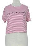 Dámske ružovo-biele prúžkované crop tričko s nápisom Miss Selfridge