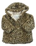 Béžová chlpatá zateplená bunda s leopardím vzorom a kapucňou George