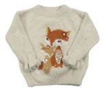 Pudrový chlpatý sveter s liškami C&A