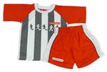 2set - Bielo-sivo-červené sporrtovní tričko s pruhmi a fotbalisty + červené kraťasy