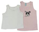 2x košilka - bílá + svetloružová s psíkom