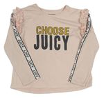Broskvové oversize tričko s nápismi a pruhmi a volánikmi Juicy Couture