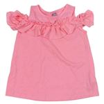 Neónově ružové tričko s prestrihmi a volánikmi Dopodopo