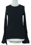 Dámske čierne rebrované tričko s rozšířenými rukávy Zara