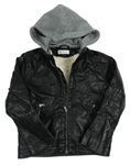 Čierna koženková prechodná bunda s kapucňou H&M