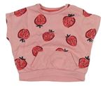 Ružové mikinové tričko s jahůdkami a klokankou F&F