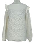 Dámsky smotanový vzorovaný sveter s volánikmi F&F