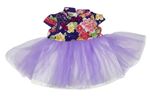 Tmavomodro-lila šaty s kvietkami s tylovou sukní