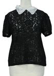 Dámske čierne čipkové tričko s golierikom New Look