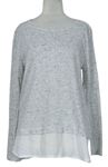 Dámsky sivý melírovaný ľahký sveter s volánikom Peacocks