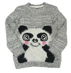 Sivo-biely melírovaný sveter s pandou bpc
